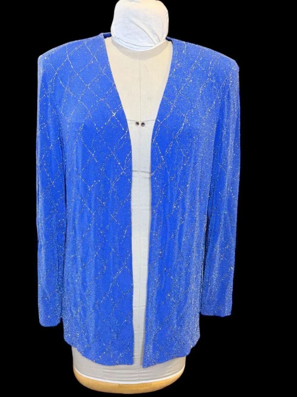 Alex Evenings Royal Blue Sparkly Evening Blazer Long Sz. 16 Occasion Event